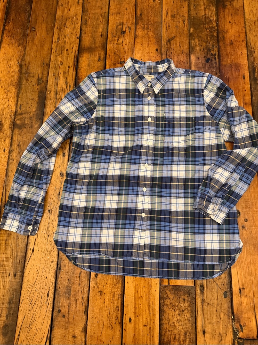 L.L. Bean women’s cotton Blue Plaid Button-Down Shirt